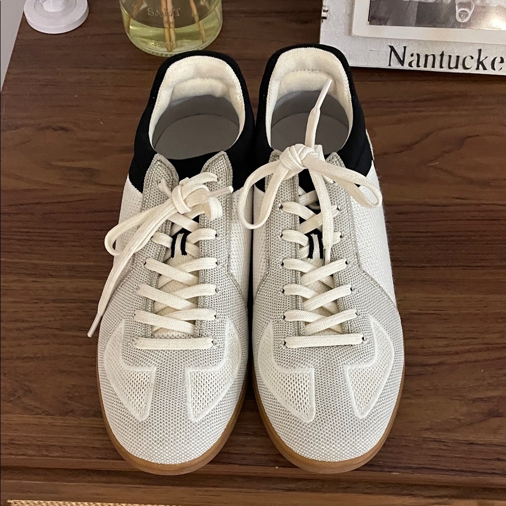 Rothy's Cream and Black Sneakers with Gum Sole